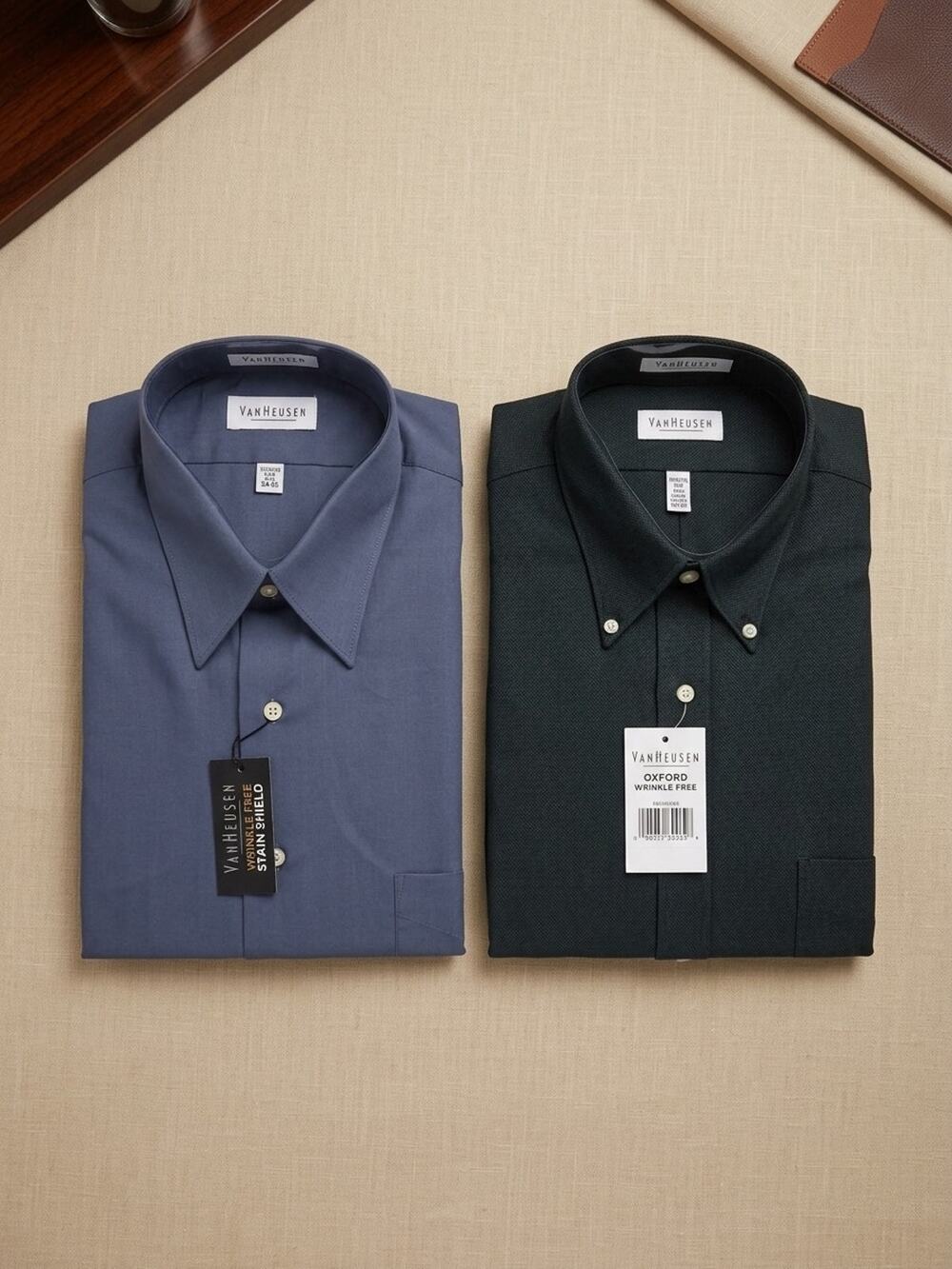 Van Heusen Men's Dress Shirts Lot Of 2 Wrinkle Free Size 16.5 34/35 L Blue Green